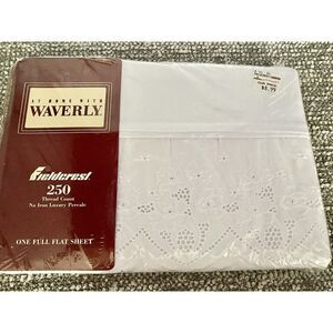Fieldcrest Cannon VTG Sheet Waverly Non Iron Percale Lace White Sheet Full HG1‎